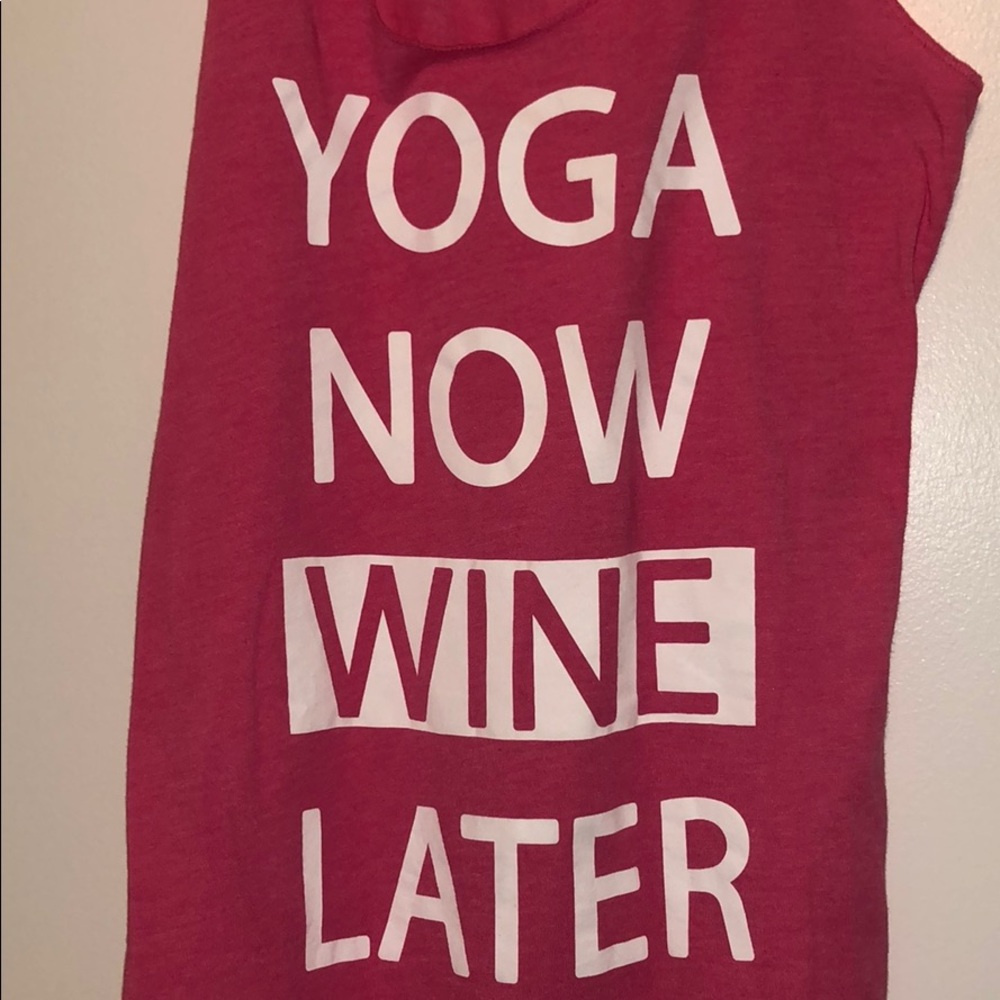 Yoga now wine later bright pink tank top sz small